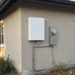 Wall-mounted home battery next to the meter on a Citrus Heights ranch house